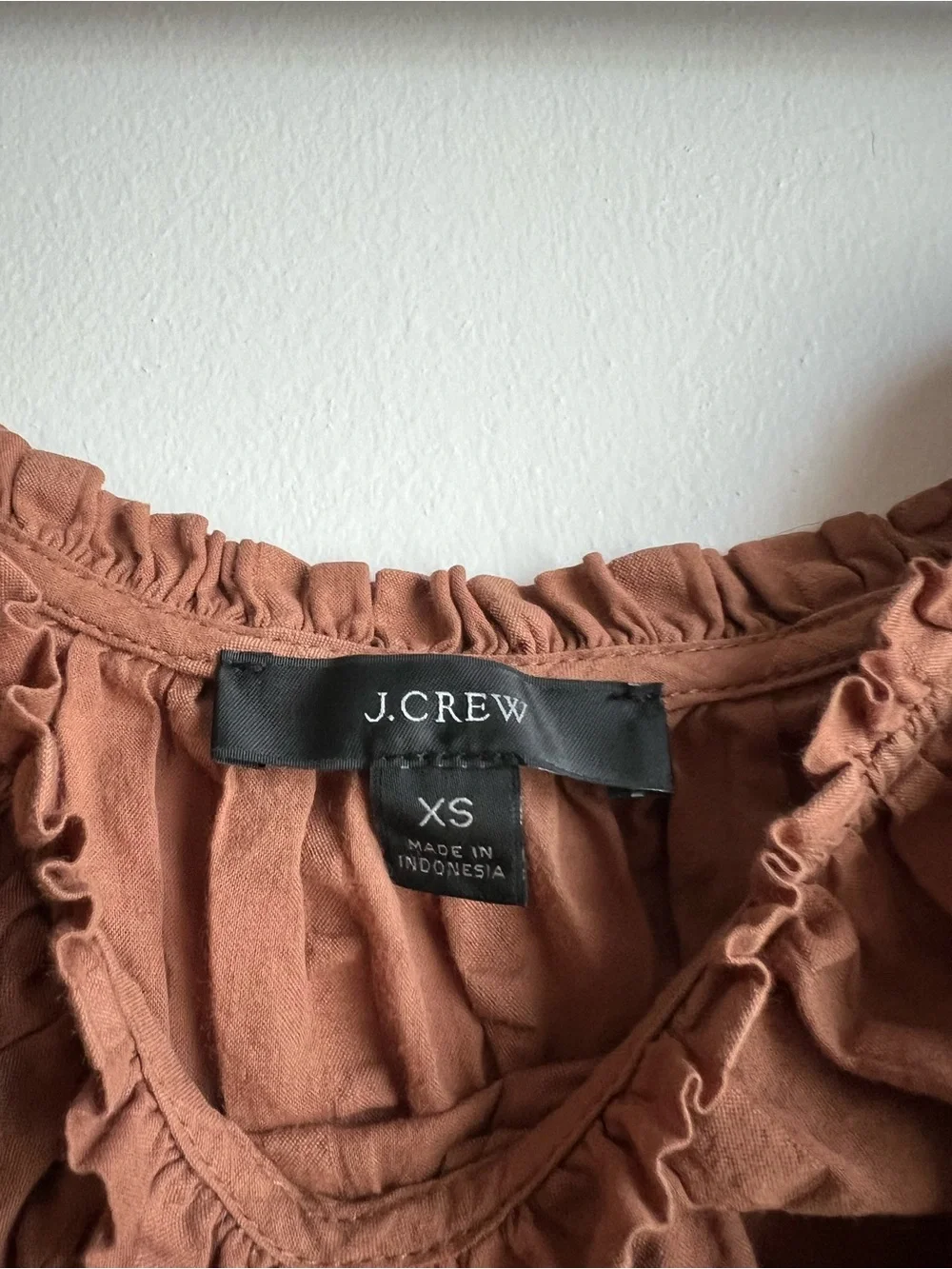 J. Crew Rust Long-Sleeve Smocked Peplum Blouse